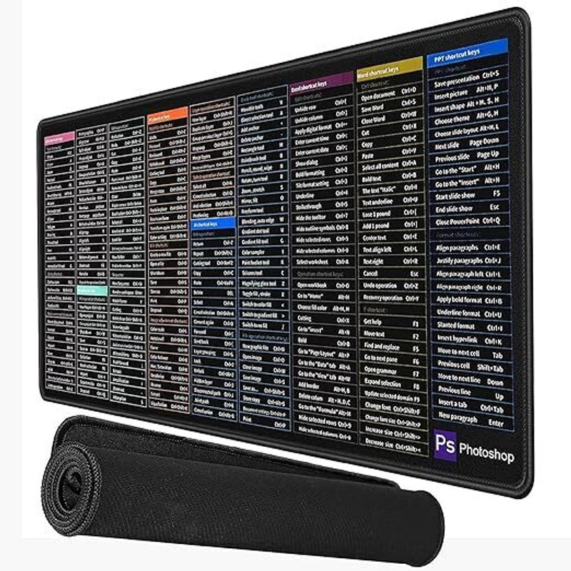 A RONAA English Shortcut Keys Mats for Office Keyboard PC Mousepad Mat Mousepad (Black) Mousepad(Black)