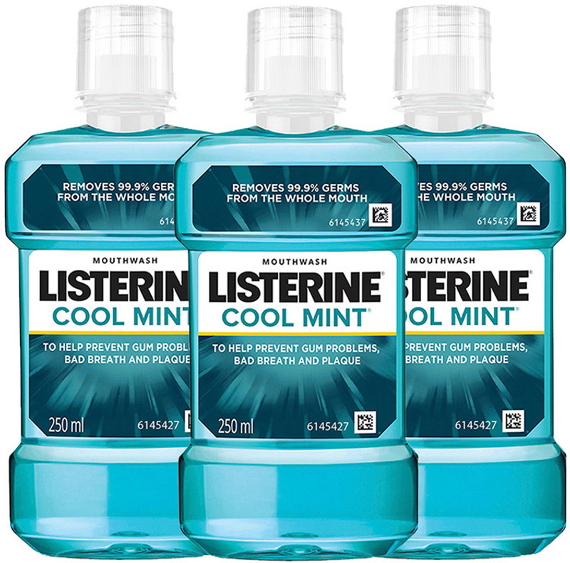 LISTERINE Cool Mint Mouthwash - (Pack of 3 - 250ml each) - Coolmint(750 ml)