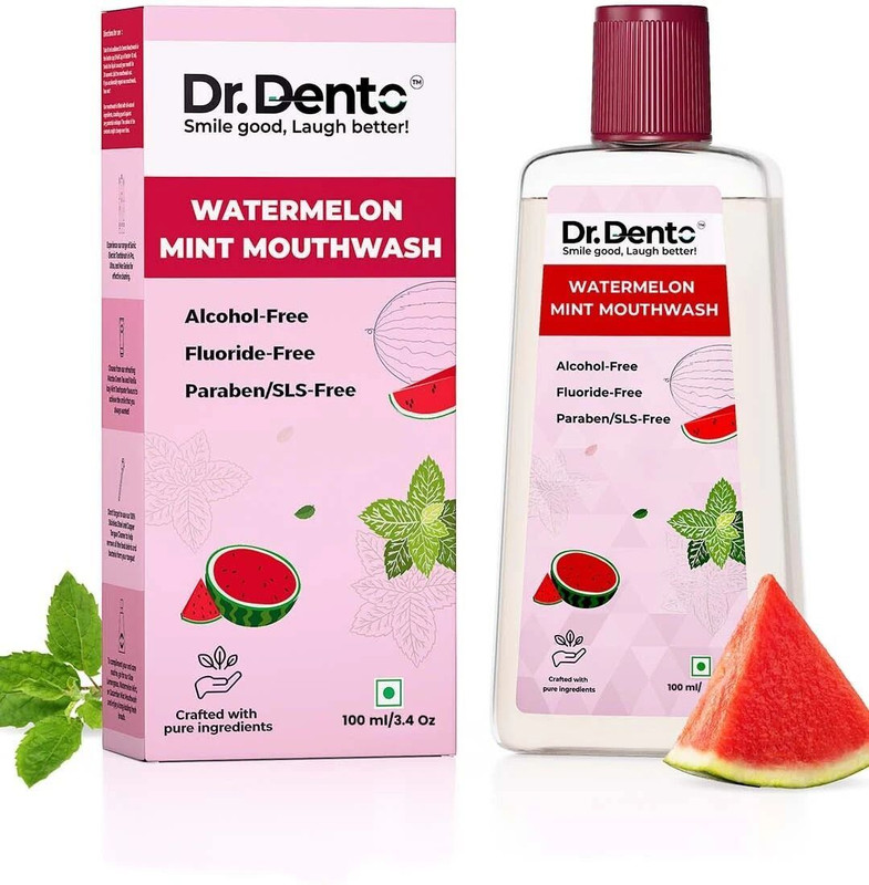 Dr.Dento Watermelon Mint Mouthwash | Alcohol-Free, Fights Bad Breath - Watermelon Mint(100 ml)