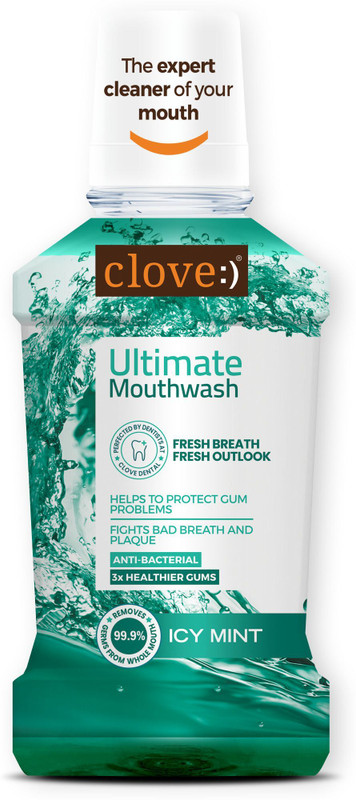 Clove Ultimate Antibacterial Mouthwash Kills 99.0% Germs & Prevents Bad Breath - Cool Mint(250 ml)