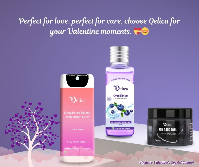 Qelica Strawberry Splash Mouthspray, Charcol Tooth Powder & French Blueberry Mouthwash - Strawberry Splash & Charcol & Blueberry(110 g)