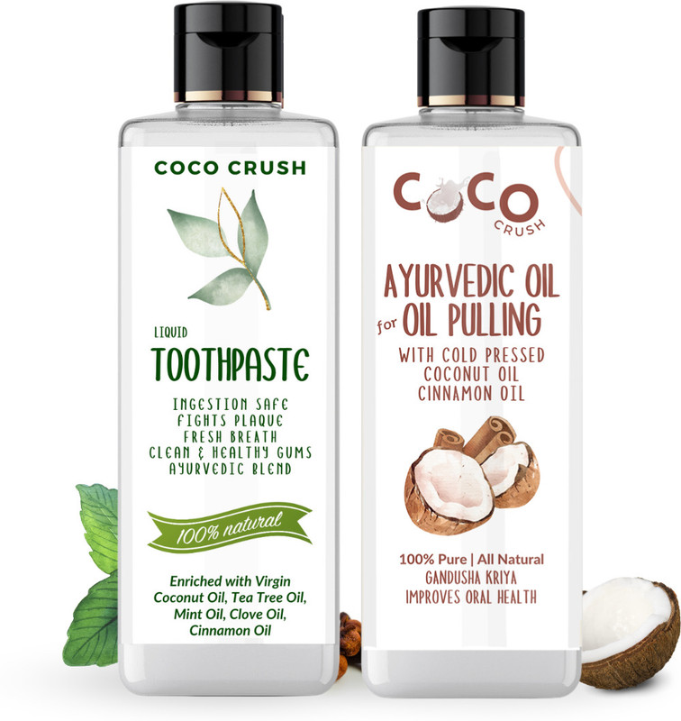 COCO CRUSH Combo of Fluoride Free Toothpaste & Ayurvedic Oil Pulling Oil - Coconut Oil, Orange Oil (2*50ML)(100 ml)
