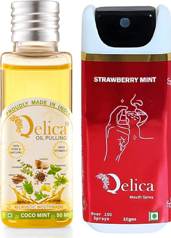 Qelica Coco Mint Oil Pulling And Silver Elaichi Mouth Freshener Spray For Oral Care - Silver Elaichi & Coco Mint(60 ml)