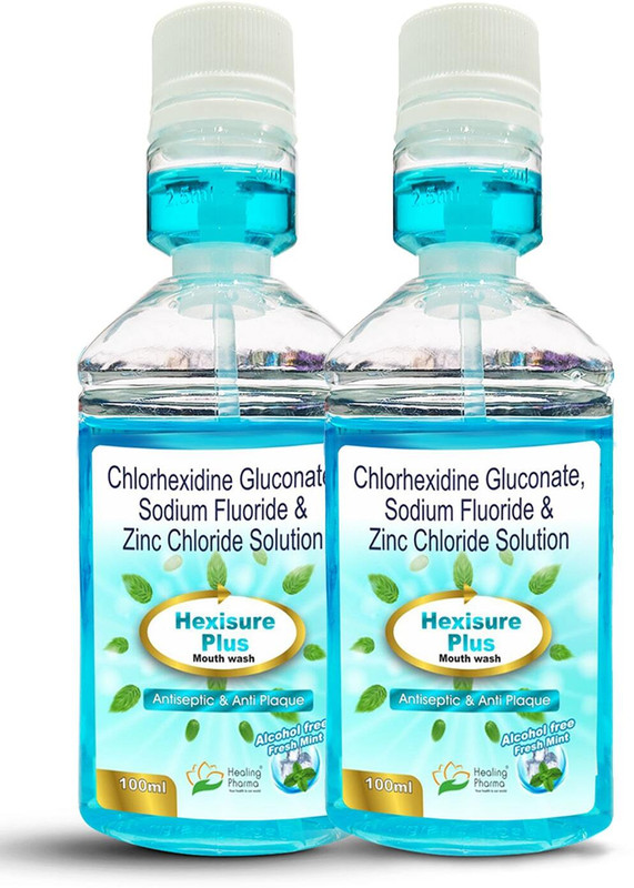 healing pharma Hexisure Plus Alcohol Free Mouth Wash Liquid |Fresh Mint | Pack of 2 - Mint(100 ml)