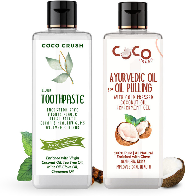 COCO CRUSH Combo of Fluoride Free Toothpaste & Ayurvedic Oil Pulling Oil - Virgin Cold Pressed Coconut Oil, Tea Tree Oil (2*50ML)(100 ml)
