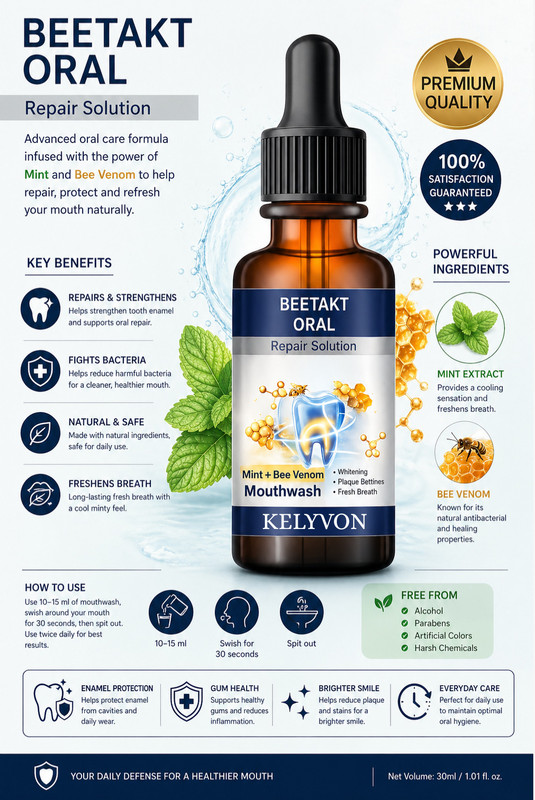 Kelyvon Beetakt Mouthwash for Strong Teeth, Clean Mouth and Fresh Breath - MINT(30 ml)