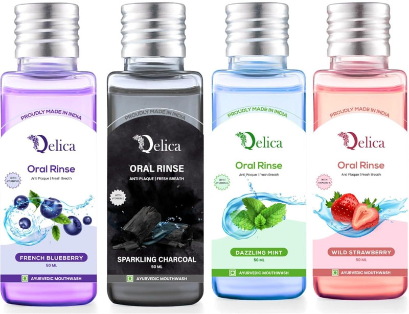 Qelica Mouthwash with Vitamin-E Kills 99.0% Germs, Prevents Bad Breath - 4 Flavour, Trial Pack(200 ml)