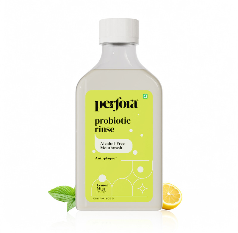 Perfora Alcohol Free Mouth Freshener with Probiotics, Hyaluronic Acid, & Vitamin C - Lemon Mint, Mouthwash(200 ml)