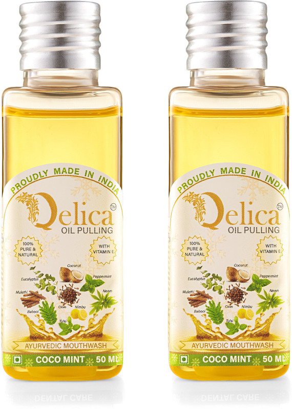 Qelica Oil Pulling Mouthwash For Oral & Dental Care, Teeth Whitening, Fresh Breath - Coco Mint, Tulsi, Coconut, Eucalyptus, Nimbu, Clove, Neem, Babool, Mulethi, Peppermint(150 ml)