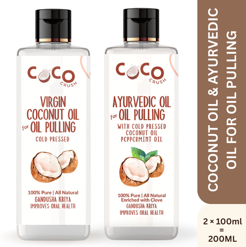 COCO CRUSH Combo of Fluoride Free Toothpaste & Ayurvedic Oil Pulling Oil - Virgin Coconut Oil, Peppermint Oil, Clove Oil (2*100ml)(200 ml)