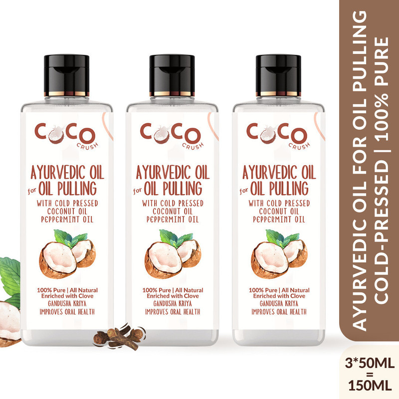 COCO CRUSH Ayurvedic Coconut Oil for Oil Pulling, Cold-pressed & Virgin | Healthy Teeth - Coconut Oil, Peppermint Oil, Clove Oil(100 ml)