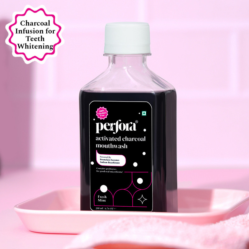 Perfora Charcoal Mouthwash | Alcohol & SLS Free Mouthwash - Fresh Mint(200 ml)