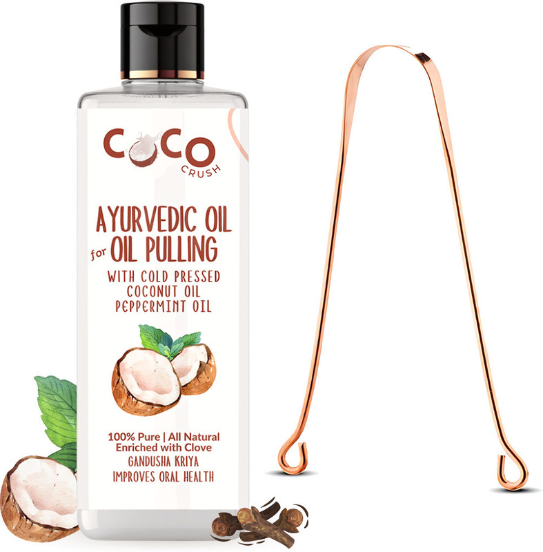 COCO CRUSH Ayurvedic Coconut Oil for Oil Pulling & Copper Tongue Cleaner | Healthy Teeth - Infused with Coconut Oil, Peppermint Oil, & Clove Oil(50 ml)