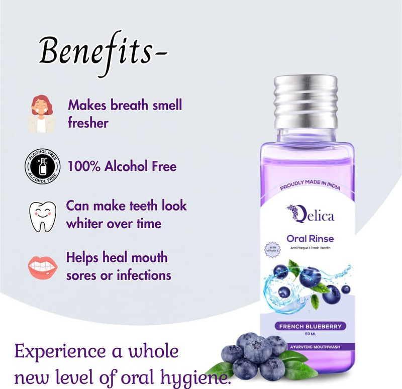 Qelica Mouthwash with Vitamin-E Kills 99.0% Germs, Prevents Bad Breath - Sprakling Charcoal(50 ml)