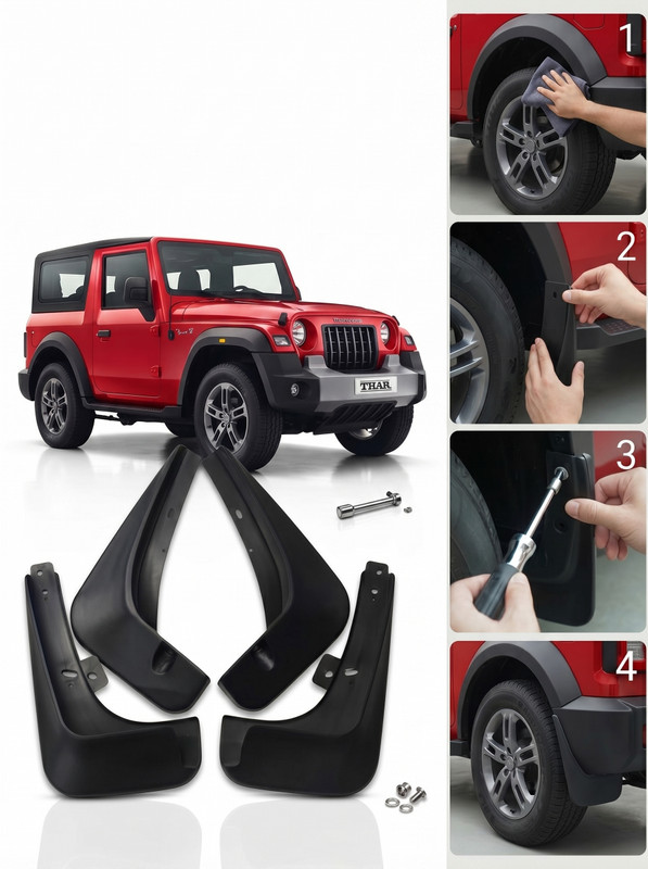 CARKINGS Front Mud Guard, Rear Mud Guard, Mud Flap For MAHINDRA Thar 2018, 2019, 2020, 2021, 2023, 2024(Black)