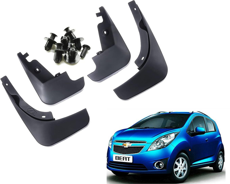 Smstrader Front Mud Guard, Rear Mud Guard For Chevrolet Beat 2014, 2015, 2016(Black)