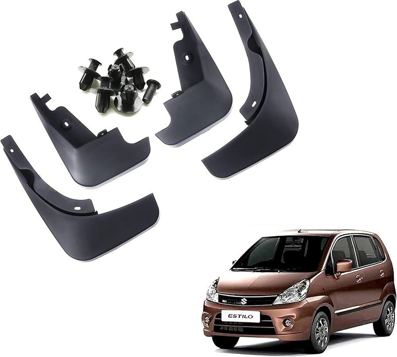 Uneestore Front Mud Guard, Rear Mud Guard For Maruti Zen Estilo 2010, 2011, 2012, 2013, 2014, 2015(Black)