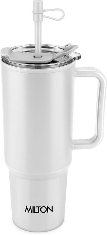 MILTON Maven 1000 Water Tumbler | 2-in1 Lid Sip or Gulp Sturdy Handle, 1 L, White Plastic Tumbler(1000 ml)