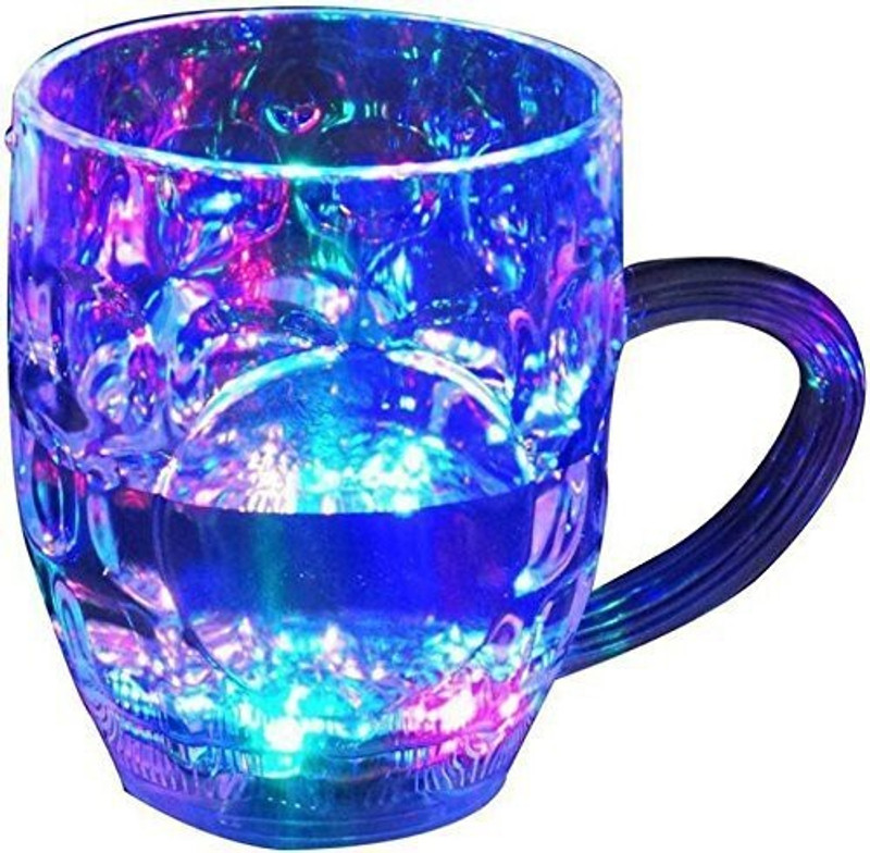 waheguru Flashing 7 Colors Changing Liquid Activated Lighting Transparent Plastic Beer/Coffee/Tea Cup-300 ml, White Glass Coffee Mug(100 ml)