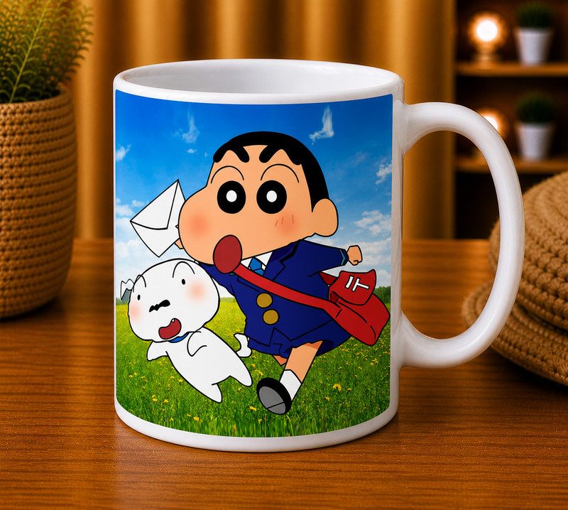 Stylotrendz Shinchan with his ideal superhero Ceramic Coffee Mug(325 ml)