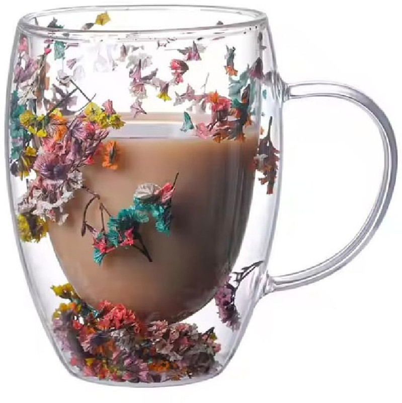 JOSSYFY FloralGlass Double Wall Glass Coffee Mug(250 ml)