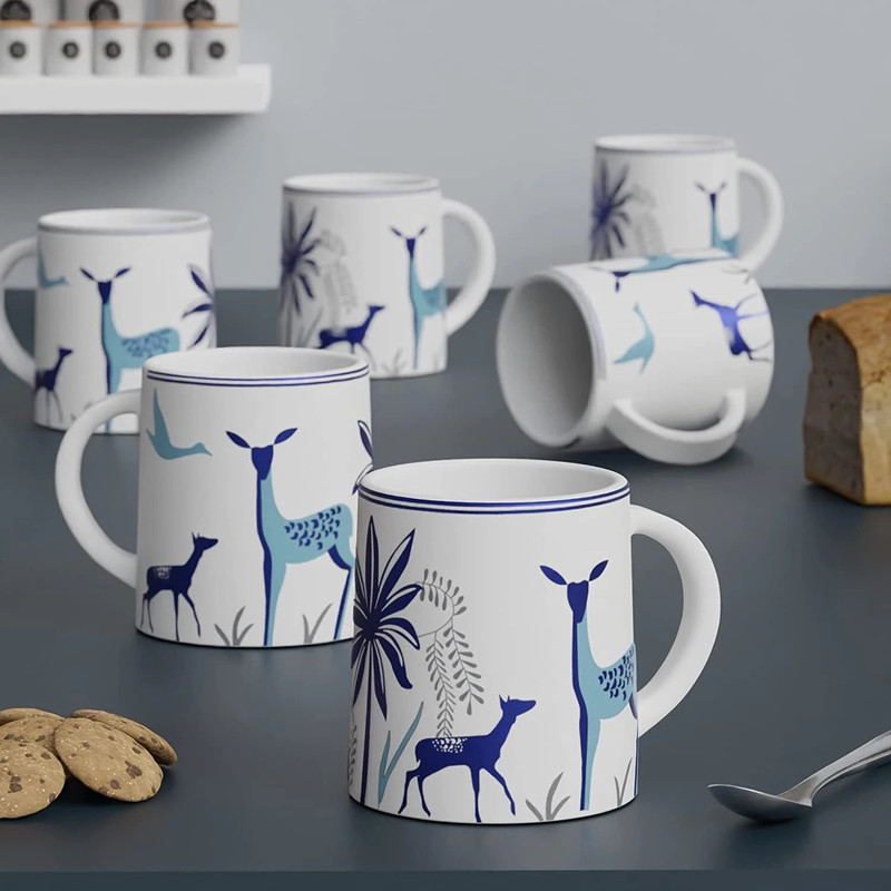 Amazecart BLUE DEER MUGS Ceramic Coffee Mug(300 ml, Pack of 6)