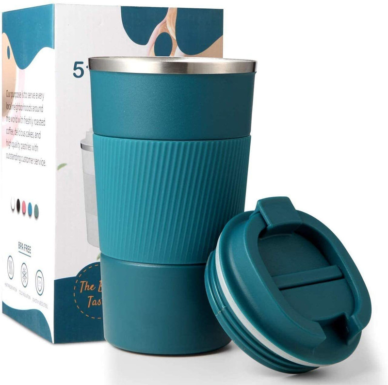 FLOSTRAIN Coffee Tea Travel Sipper Lid Double Walled Thermos Flask Stainless Steel Coffee Mug(550 ml)