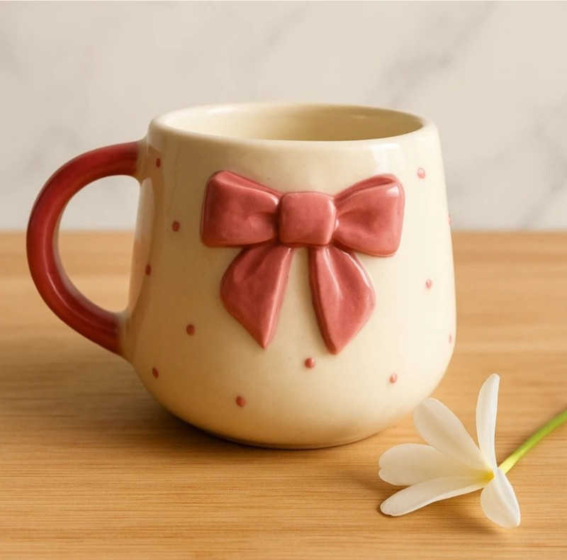 ABC Cute Ceramic Coffee with 3D Bow Design | Premium Gift for Tea & Coffee Ceramic Coffee Mug(200 ml)