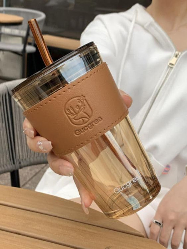 MMTSWorld Reusable Glass Coffee Sipper Tumbler with Straw and Lid Glass Coffee Mug(450 ml)