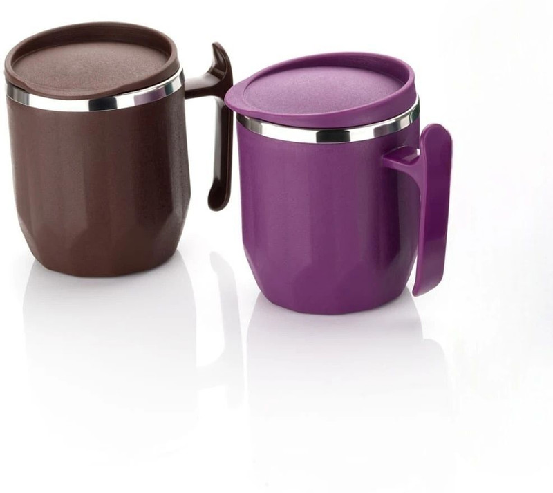 MAGICSPOON Stainless Steel Coffee with Lid (300 ml) (Pack of 2) (Pista,Grey) Stainless Steel Coffee Mug(300 ml, Pack of 2)