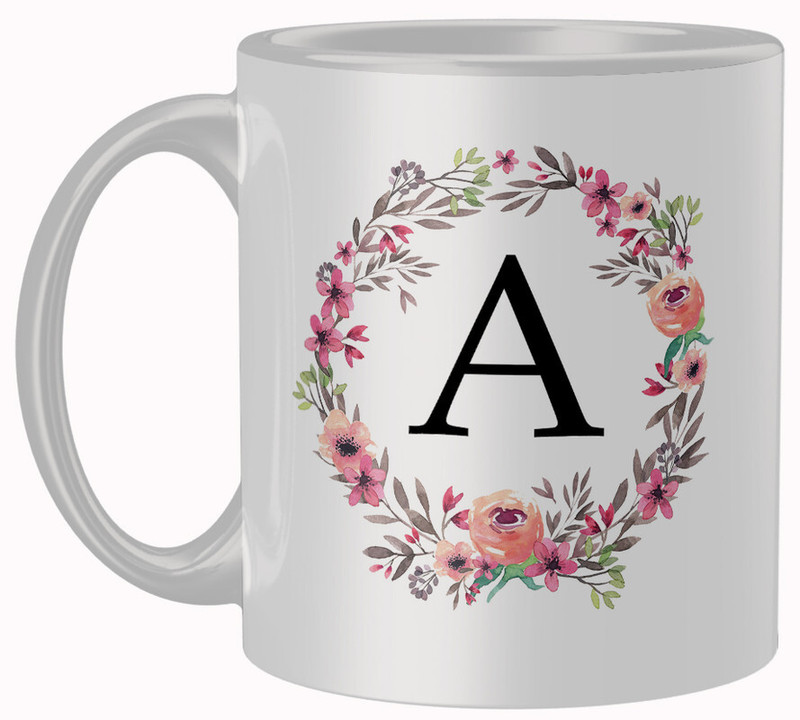 RAJEEC Best Gift A Letter Flower Alphabet Special Day Ceramic Coffee Ceramic Coffee Ceramic Coffee Mug(330 ml)