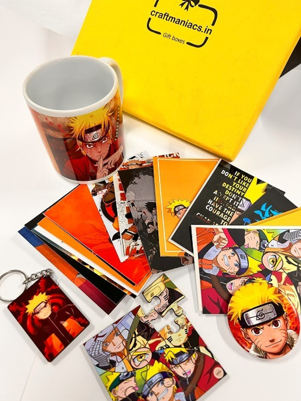 craft maniacs NARUTO ICONIC HAMPER WHITE MUG , LOMO CARDS, BADGE, KEYCHAIN & WOODEN PUZZLE Ceramic Coffee Mug(330 ml)