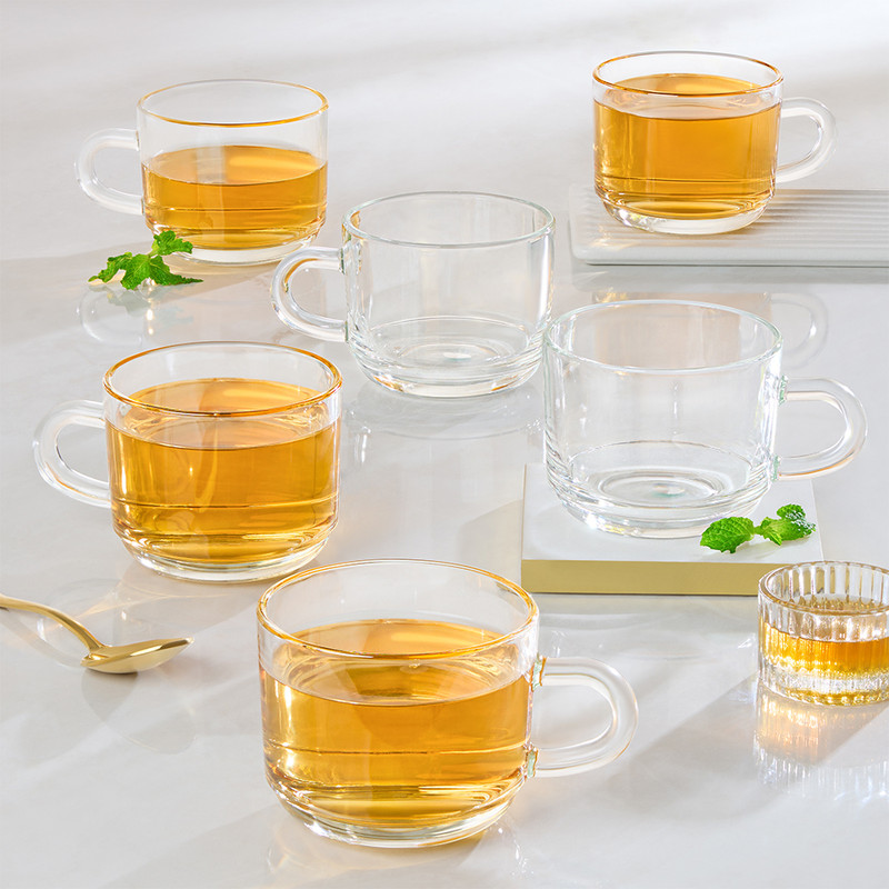 BOROSIL Chai Time (210 ml), Borosilicate Glass Cup Set, Microwave Safe, Transparent Glass Coffee Mug(210 ml, Pack of 6)