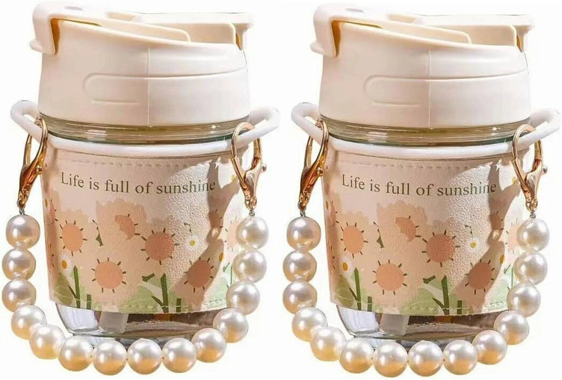 AANZIA PACK OF 2_Moti_Glass 0.2 Glass Coffee (350 ml, Pack of 2) Glass Coffee Mug(350 ml, Pack of 2)