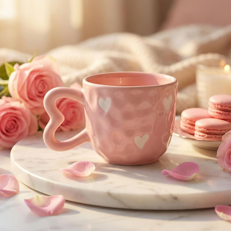 kaala by n Cute Pink Heart Ceramic Coffee 300 ml | Heart Handle Tea Cup Ceramic Coffee Mug(240 ml)