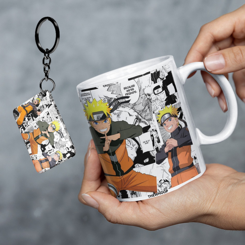 TheWhoop Anime Naruto Combo Gift Big Cup With Keychain Ceramic Coffee Mug(350 ml, Pack of 2)