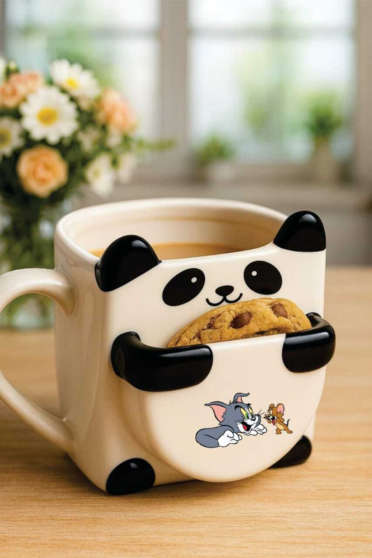 Dream gift collection Panda Shape Ceramic with Cartoon Design | Cookie Holder Ceramic Coffee Mug(250 ml)