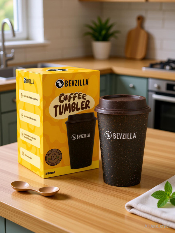 Bevzilla Coffee Tumbler | Washable & Easy to Carry | Ideal for Hot & Cold Beverages | Biocomposite Tumbler(350 ml)