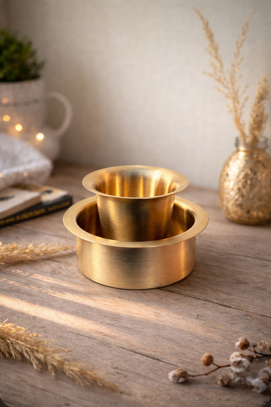 Mojo Jojo Brass Coffee Dabra Set | Traditional South Indian Coffee Tumbler & Dabra | Indian Coffee Filter(0.3 ml)