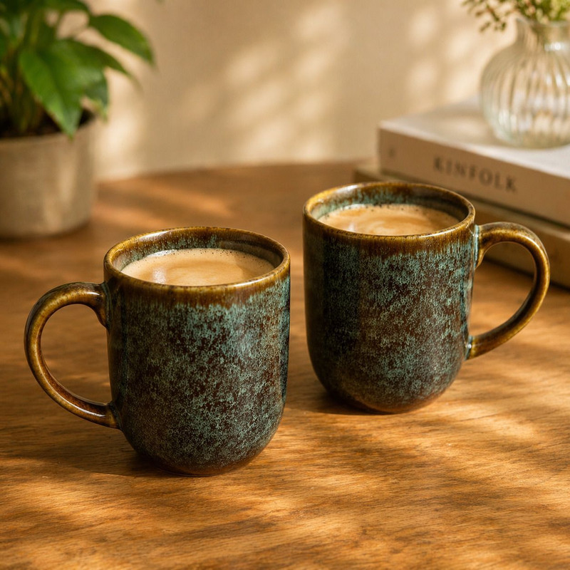 Glazito Premium Rustic Ceramic for Coffee, Tea & Cozy Moments Ceramic Coffee Mug(350 ml, Pack of 2)