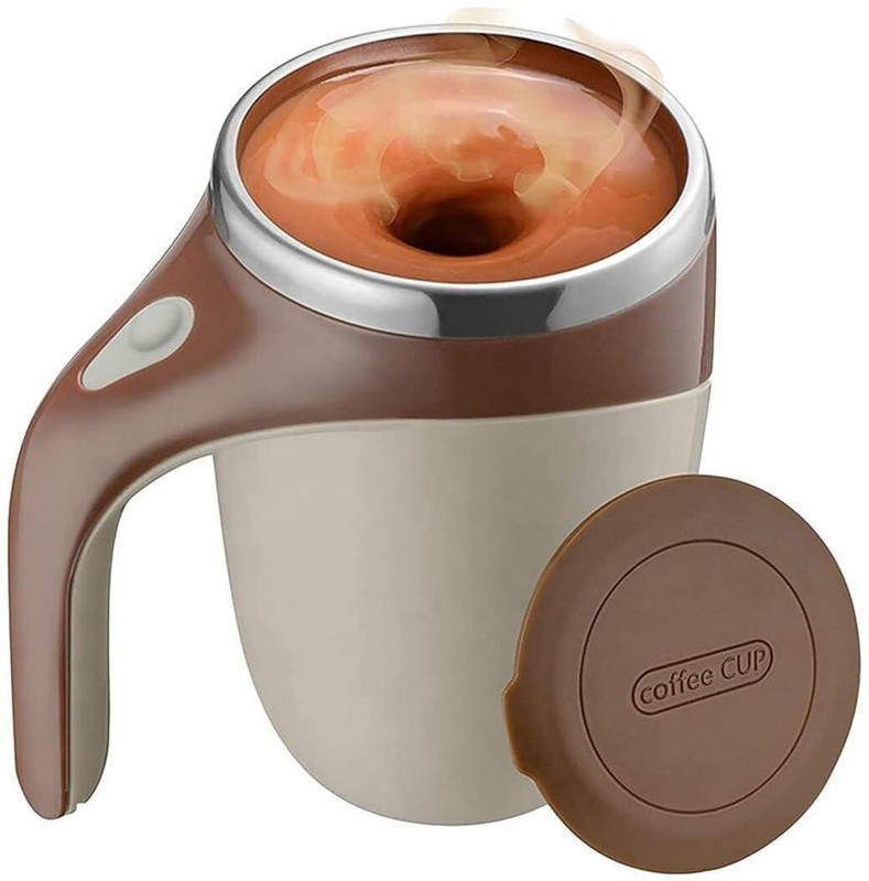 FZG Self Stirring with Lid Automatic Magnetic Stirring Coffee Cup Stainless Steel Coffee Mug(380 ml)