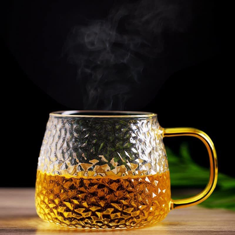 RoyEnterprise Coffee with Golden Handle for Coffee,Milk,Greentea,Herbal Tea,Lemon Tea Glass Coffee Mug(410 ml)