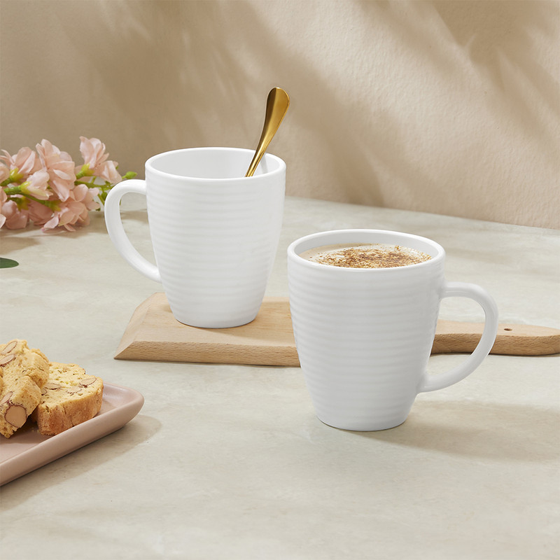 Larah by Borosil Orbit Tea/Coffee Bone-Ash Free, Crockery Set Ideal for Daily Use & Gifting Opalware Coffee Mug(400 ml, Pack of 2)