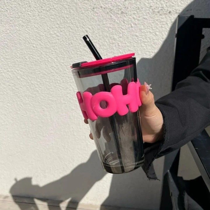 Pxicoaq HOHO STRAW CUP LONG BLACK 450ML(Black)