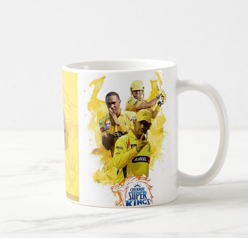 V Kraft CSK The Yellow Army Lovers of Cricket Doodle Ceramic Coffee Mug(330 ml)