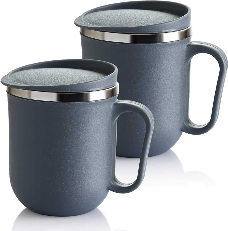 Auriva Unbreakable Double Wall with Handle & Lid, Keeps Beverages Hot & Cold Stainless Steel Coffee Mug(300 ml, Pack of 2)