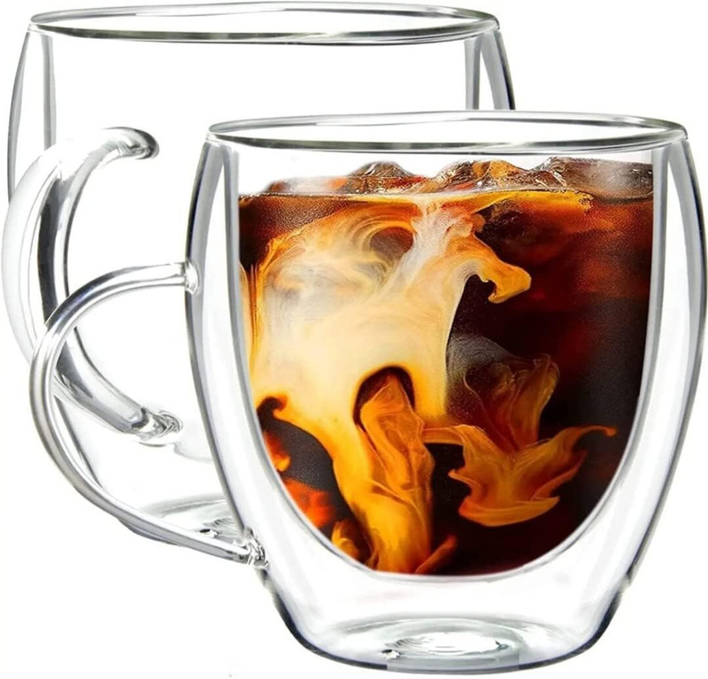 MarkQues Pack of 2 Borosilicate Glass Double Wall Glass Mug(Clear, Cup Set)