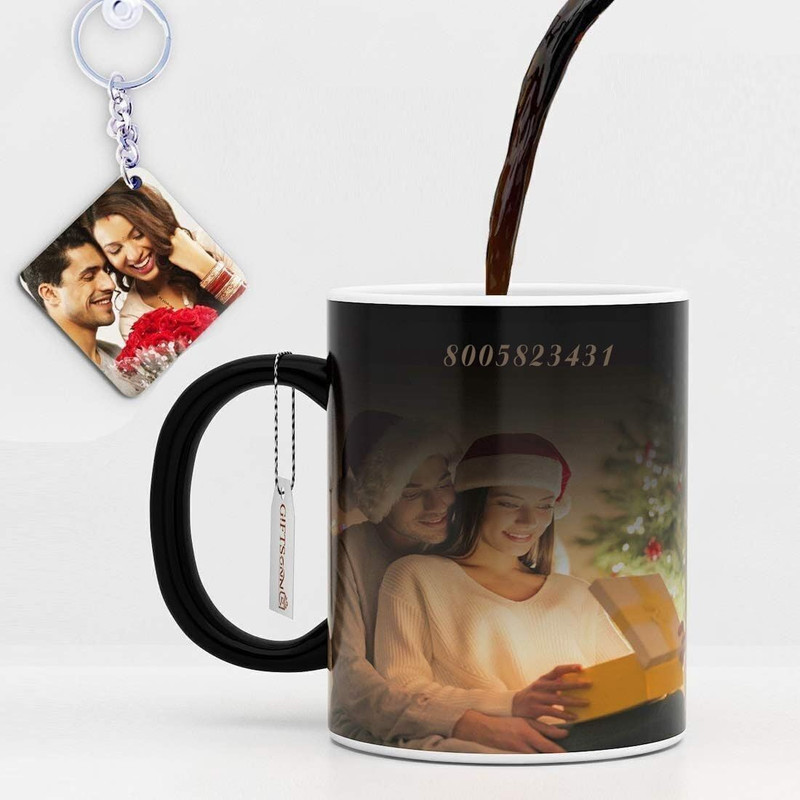 beautric Ceramic Photo Black Magic 1 Keychain and 1 Ceramic Coffee Mug(350 ml, Pack of 2)