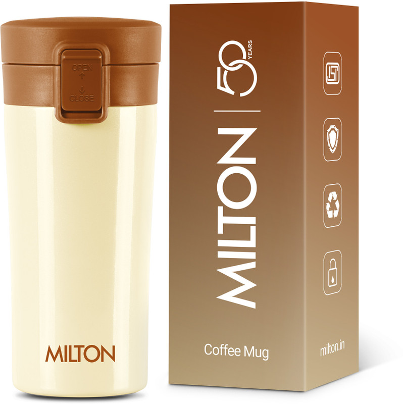 MILTON Insulated Steel Coffee Travel, ISI Certified, Anti Skid Bottom,Ivory Stainless Steel Coffee Mug(300 ml)