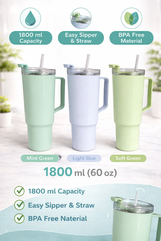 RglLifeStyle 1800ml Large Capacity Water Tumbler with Handle & Straw Plastic Tumbler(1800 ml)